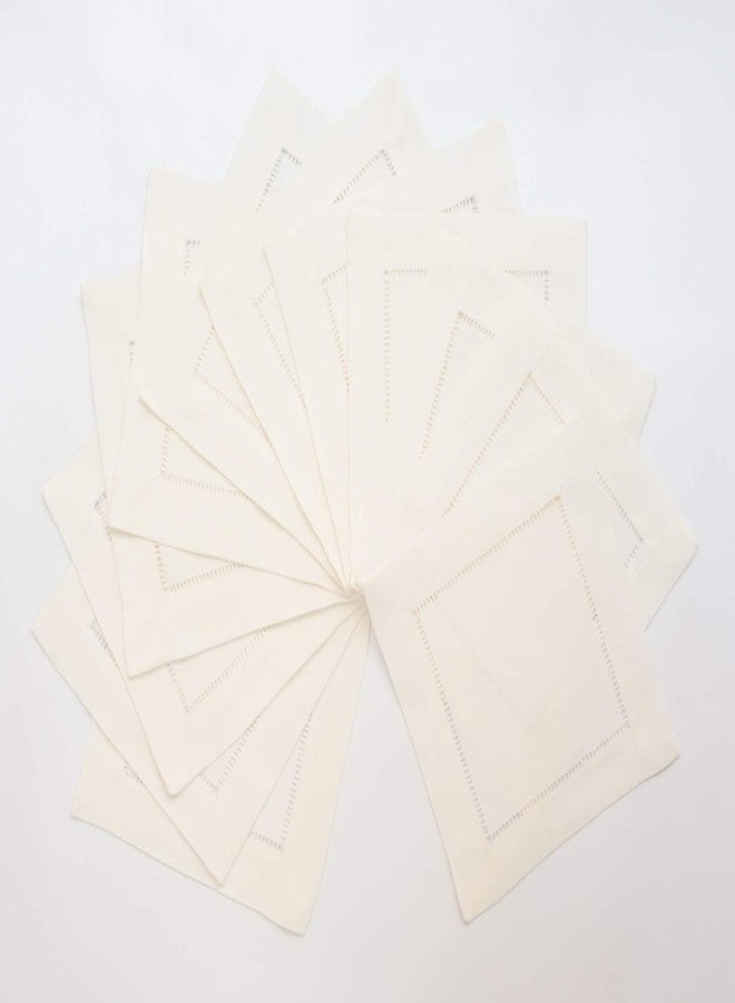 Minhcraft Ivory Linen Hem Stitch Cocktail Napkins -A Dozen 6"x6"-Ladder hemstitch 100% Linen Coasters-Set of 12 - Image 2